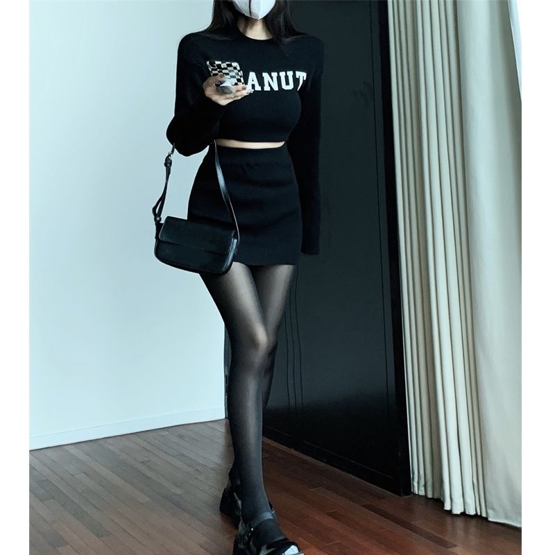 Bộ Áo Sweater Tay Dài Dáng Ôm + Chân Váy Quấn Eo Cao Thời Trang Cho Nữ