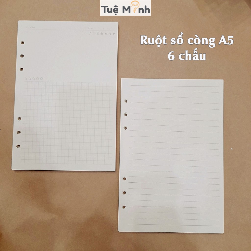 File còng sắt A5 giấy refill 90 trang caro/ dot/ kẻ ngang/ kế hoạch tùy chọn mix ruột giấy