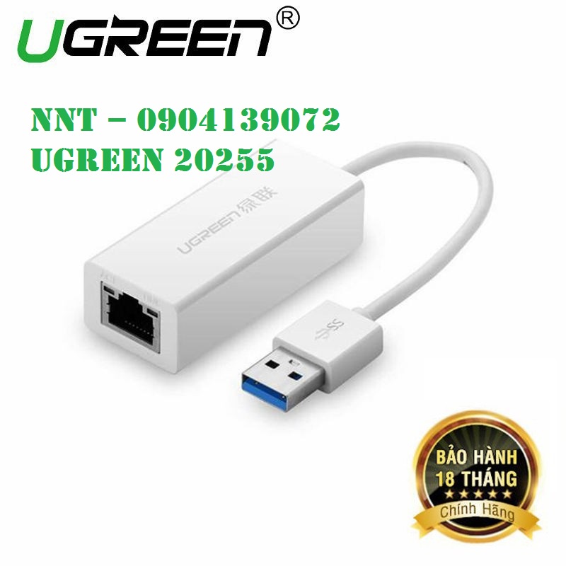 Cáp chuyển USB 3.0 to Lan hỗ trợ 10/100/1000 Mbps chính hãng Ugreen 20255