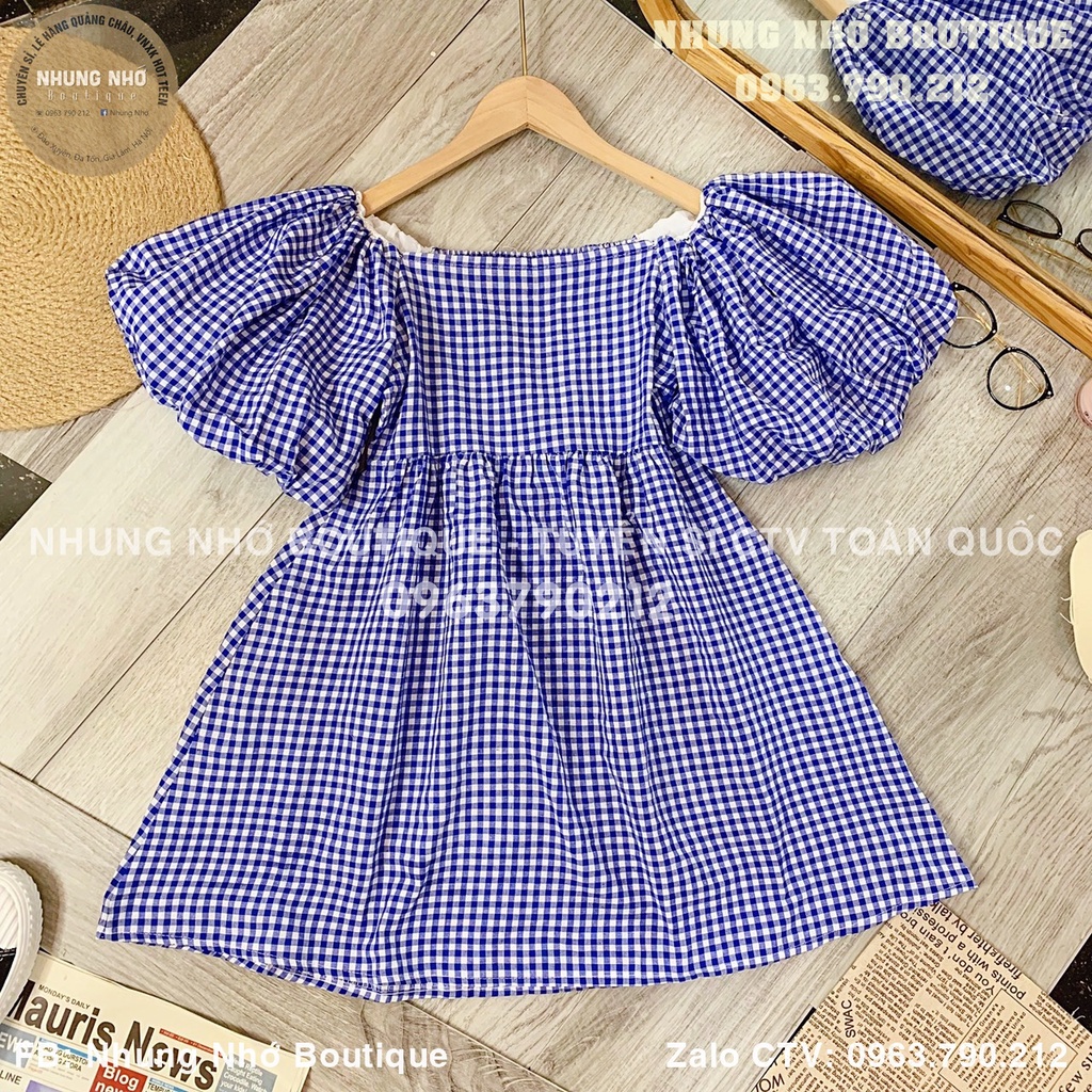 Váy sơ mi babydoll kẻ trễ vai tay bồng dáng chữ A1201N Nhung Nhớ