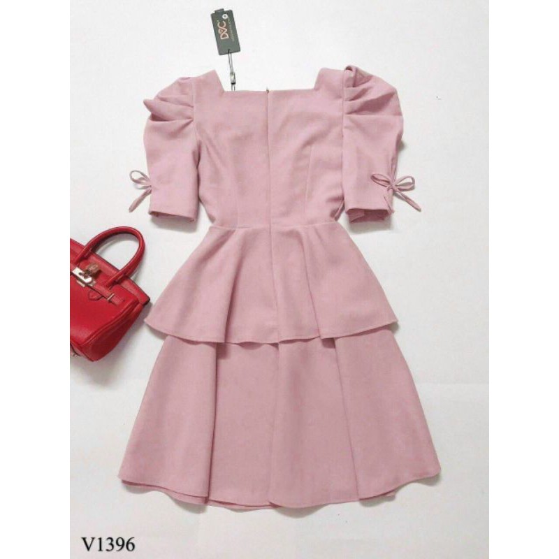 Đầm xòe hai tầng tay phồng kết nơ thanh lịch trẻ trung