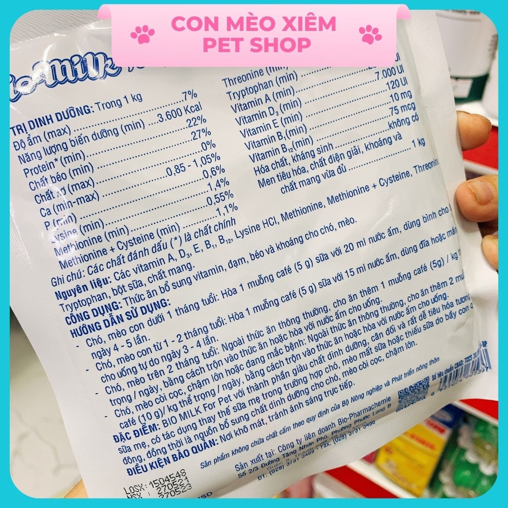 Sữa cho chó mèo Bio milk 100g dễ tiêu hoá, sữa bột dinh dưỡng cún con, mèo nhỏ mẹ Con Mèo Xiêm