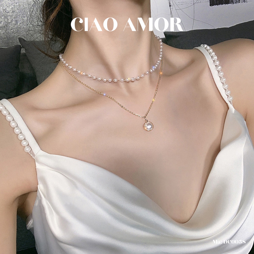 Dây chuyền nữ, vòng cổ 2 dây ngọc HOT trang sức Ciao Amor - Mã DC0058