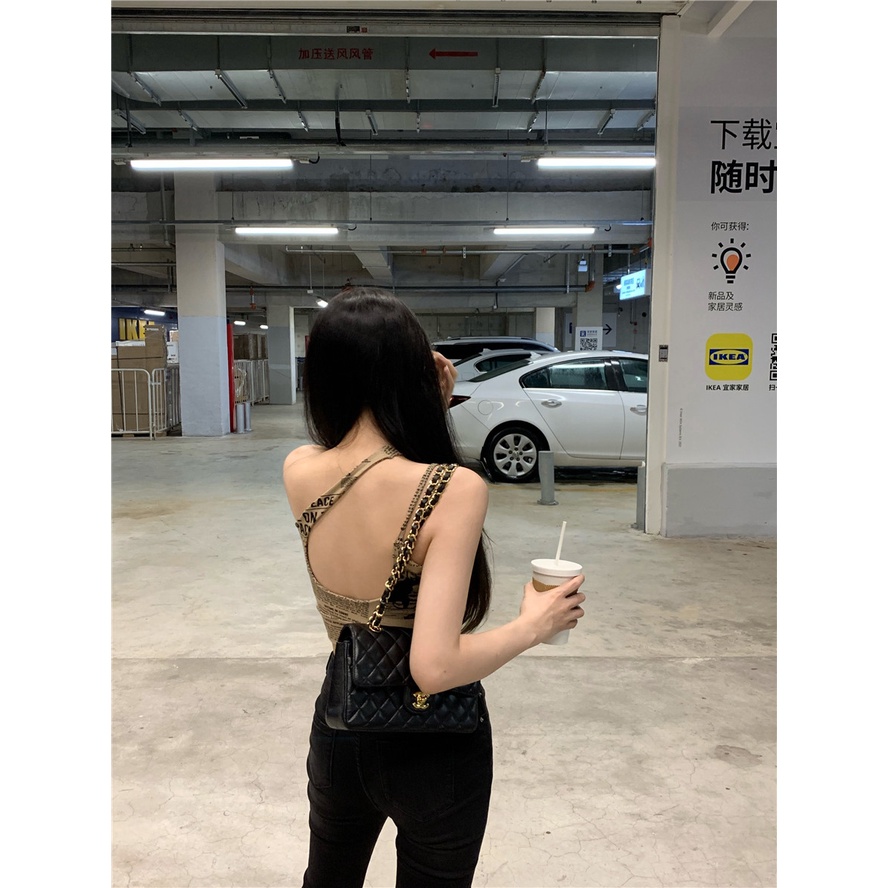 Cocory vn Áo Hai Dây Croptop In Họa Tiết Tờ Báo Thời Trang Quyến Rũ Cho Nữ