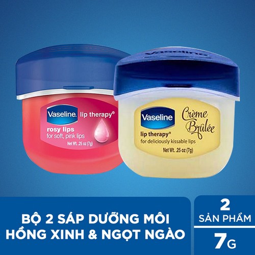 Combo 2 sáp dưỡng môi Vaseline dạng hũ Lip Therapy: hồng xinh Rosy Lips &amp; ngọt ngào Creme Brulle (7gx2)