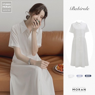 (ORDER) Váy sơ mi MORAN cổ bẻ xòe dài cộc tay kèm đai thắt eo đơn giản thanh lịch nhẹ nhàng