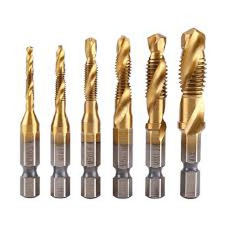 Bộ 6 mũi taro chân lục giác tạo ren doa âm mũi vít M3-M10 phủ Titanium siêu bền