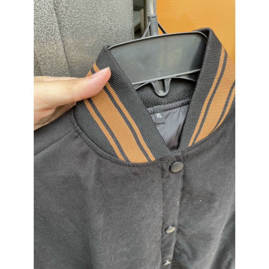 Áo bomber Varsity Jacket Jacker 2 lớp da lộn cao cấp Freesize Form rộng Unisex NAm Nữ mặc đều đẹp- AQ STORE