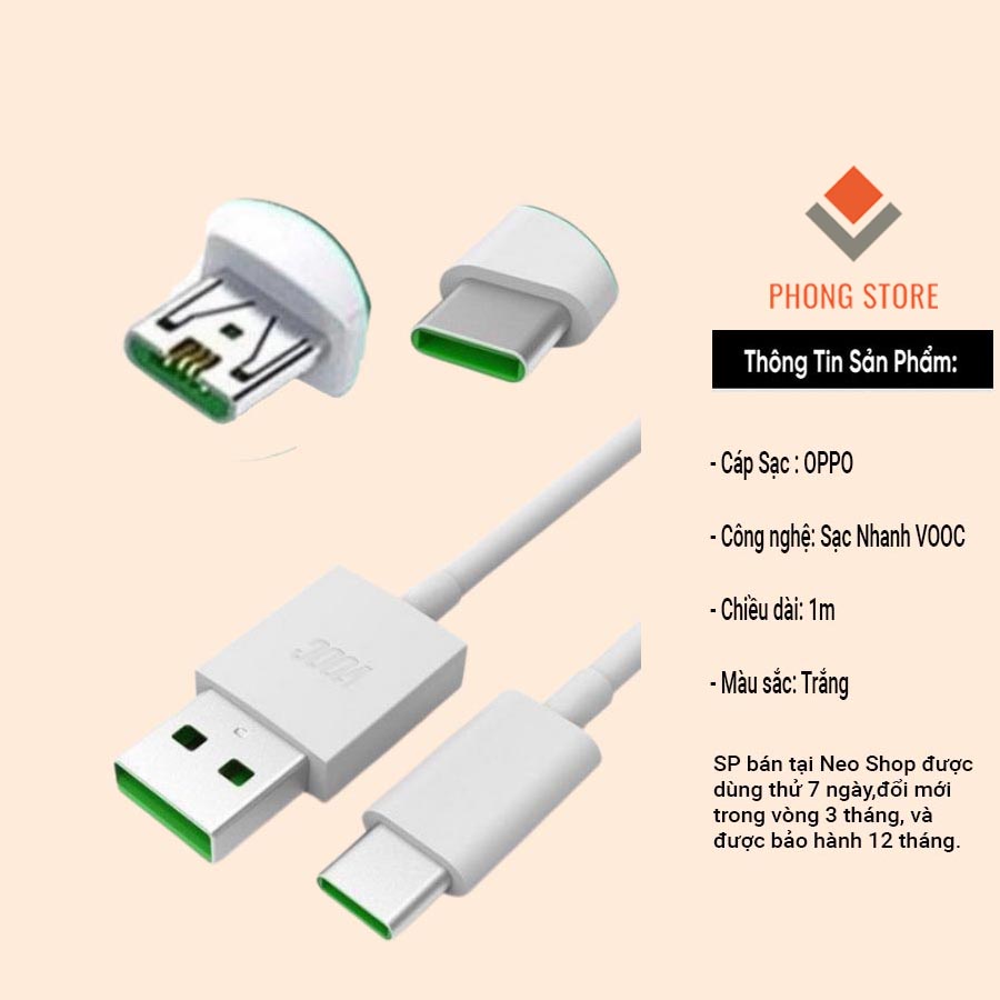 Dây sạc oppo 3.0 công nghệ vooc, cáp sạc oppo reno2, reno3,  a73, a53, a15, f1, f5, f7 f9, f11, a5 2020