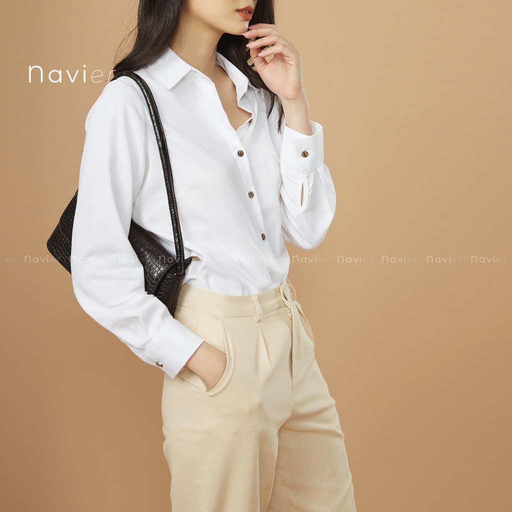 QUẦN BAGGY VẢI NỮ CẠP CAO CÔNG SỞ ĐŨI LINEN PANTS MÀU ĐEN BE NÂU PASTEL Q02 NAVIER | BigBuy360 - bigbuy360.vn