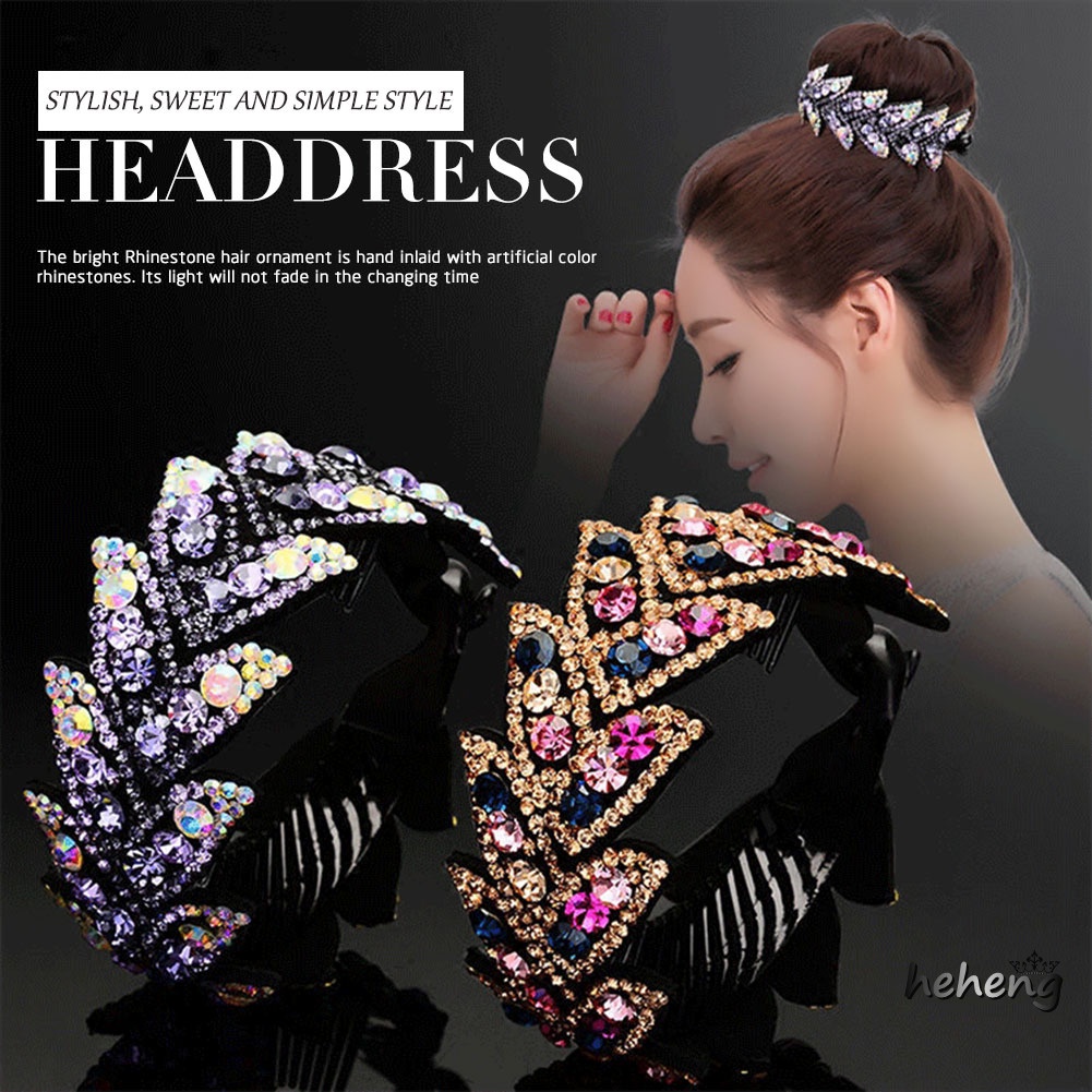 Giá Đỡ Kẹp Tóc Hình Chiếc Lá Đính Đá Nhiều Màu Sắc