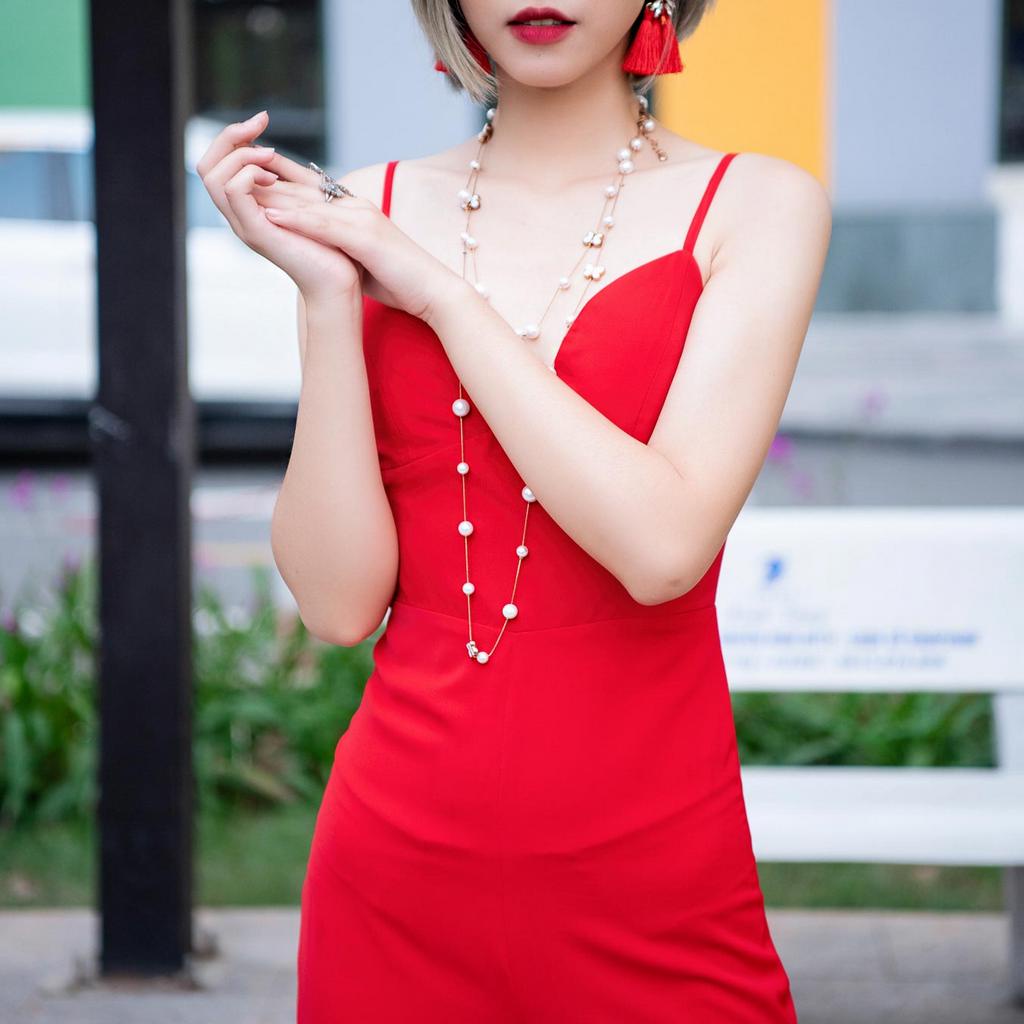 Jumpsuit cúp ngực💖Freeship💖Jumpsuit cúp ngực 2 dây dáng quần suông liền áo cúp ngực 2 dây có đệm, vải lụa Hàn
