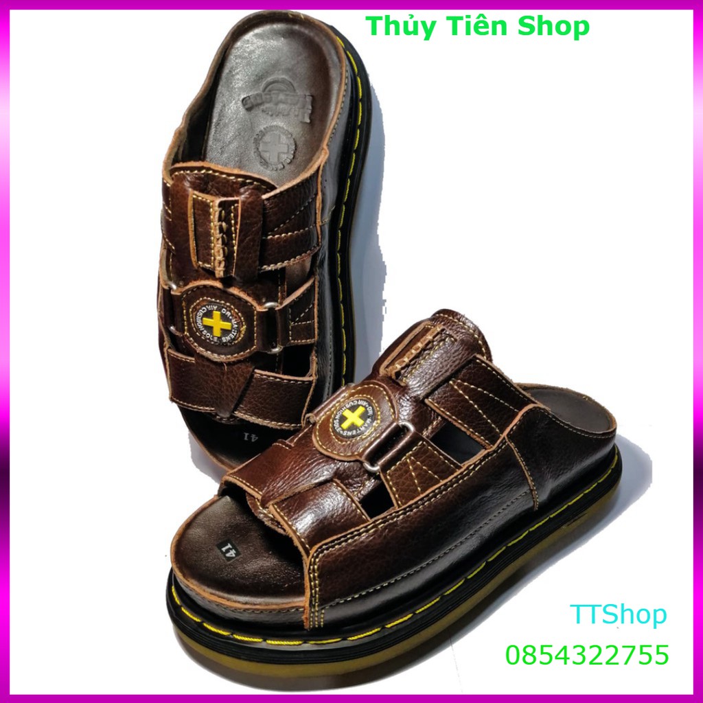 Dép Nam Quai Ngang Da Bò Cao Cấp Doctor Dr.Martens Hàng VNSX - Mã D8
