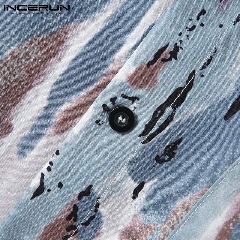 Áo sơ mi INCERUN cổ bẻ tay lỡ in họa tiết phong cách cổ điển cho nam