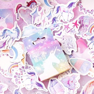 Hộp 46 miếng sticker mẫu kỳ lân màu hồng tím