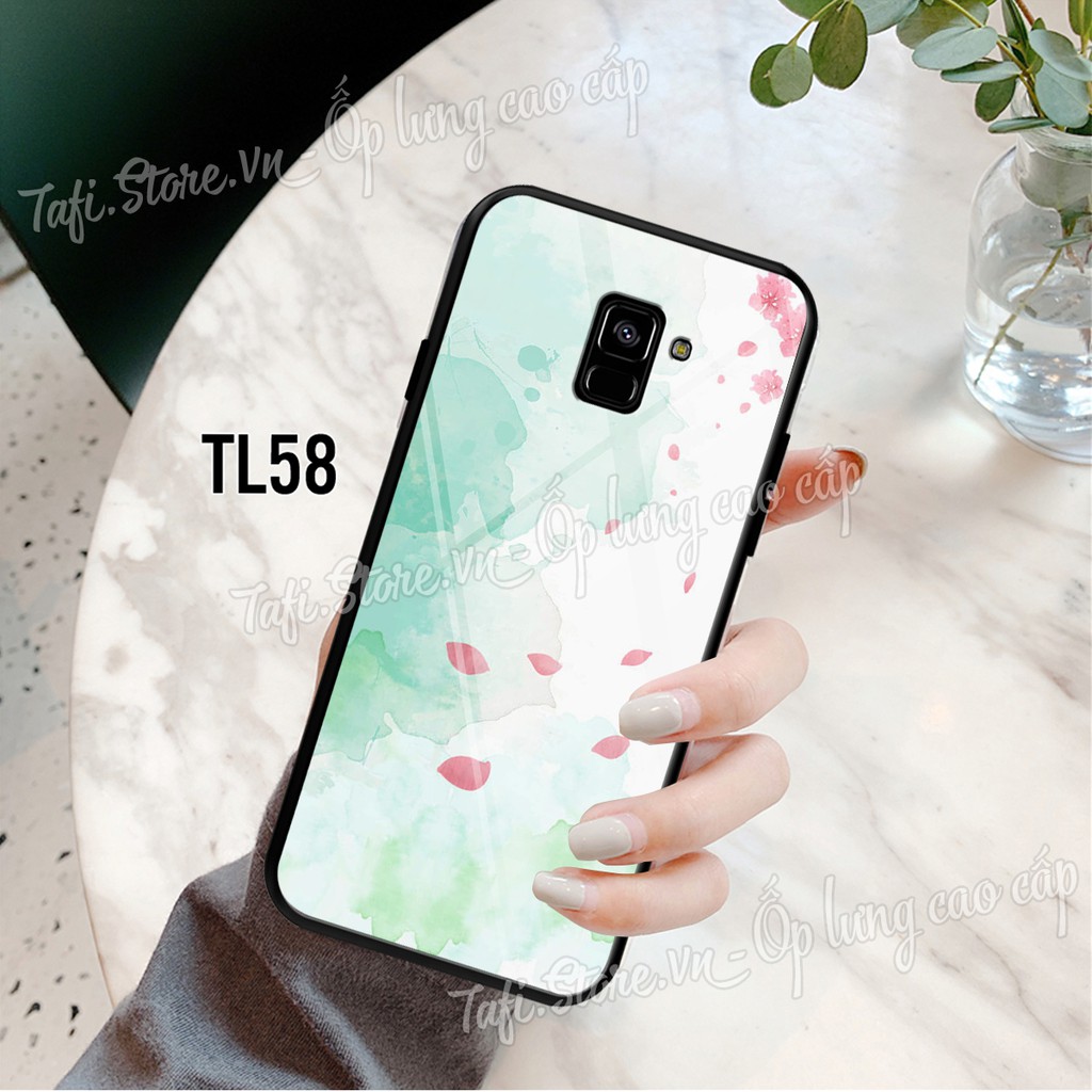 Ốp lưng Kính cao cấp Samsung A6/A6 plus/A8/A8 Plus viền dẻo màu sắc nữ tính xin xắn, logo iphone đơn giản sang trọng.