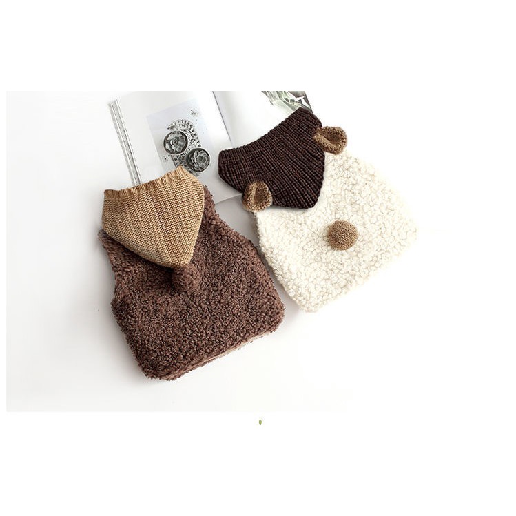 Áo gile cho bé, gile lông cừu cao cấp, áo len trẻ em có mũ