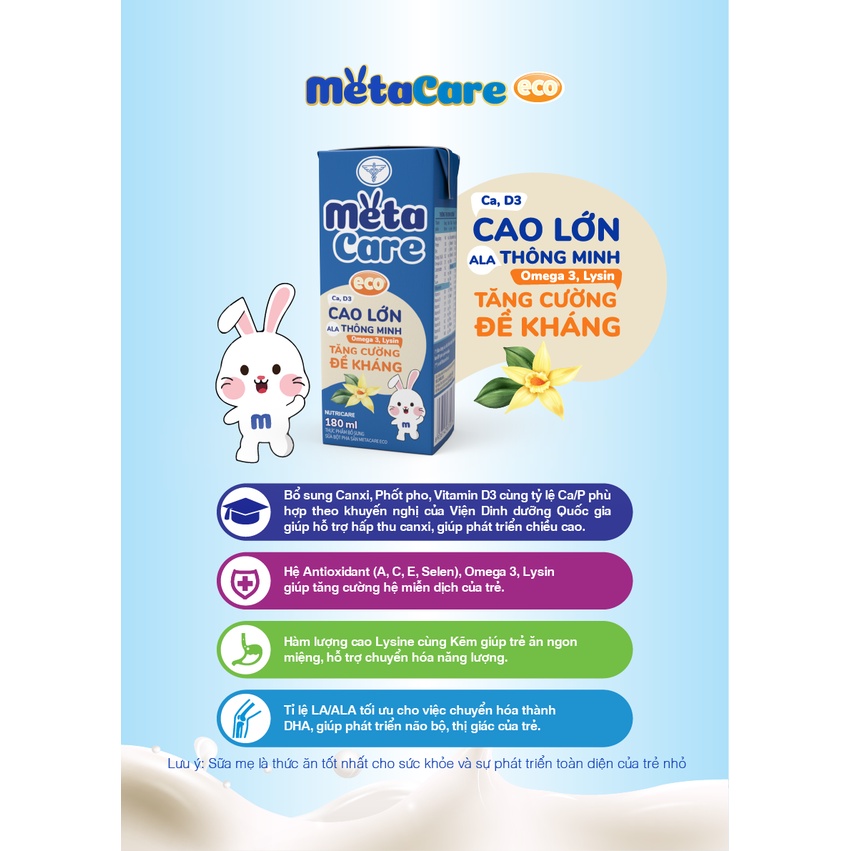Thùng sữa nước pha sẵn Nutricare Metacare ECO - phát triển não bộ cao lớn khoẻ mạnh (180ml x 48 hộp) _Duchuymilk