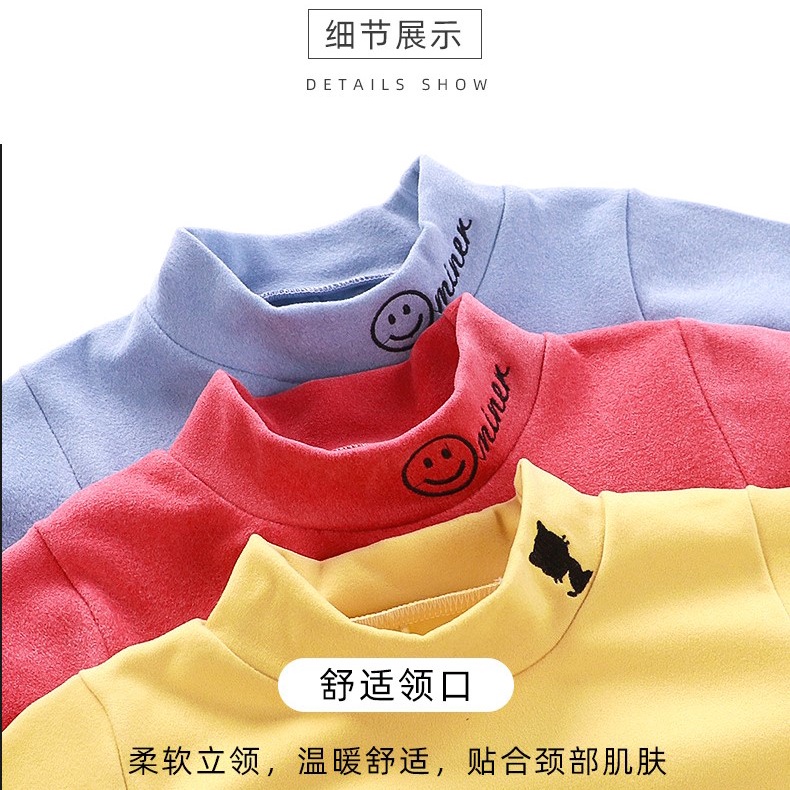 Áo dài tay cổ 3cm - áo dài tay giữ nhiệt nhiều màu, chất cotton nỉ mềm mịn cho bé trai và bé gái size từ 3 đến 8 tuổi