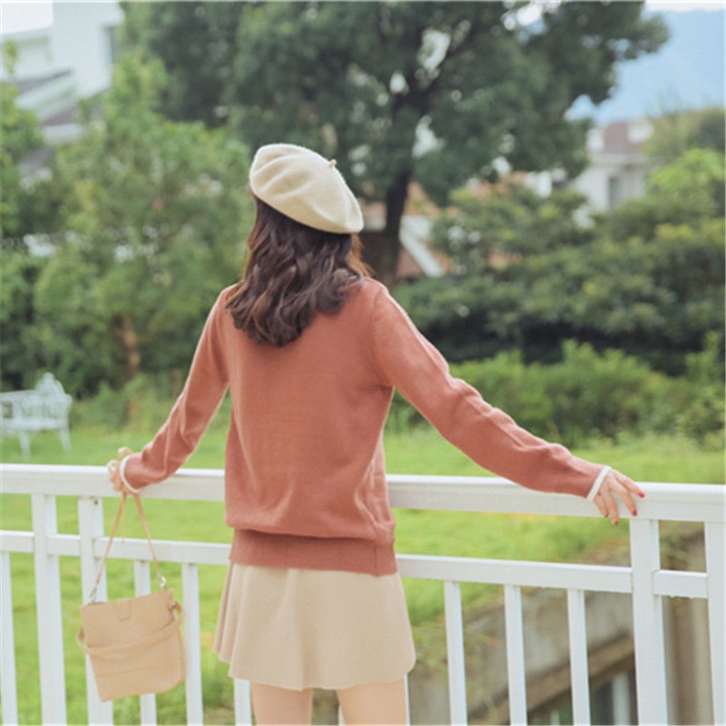 Áo sweater Cổ Bẻ Màu Sắc Tương Phản Thời Trang Thu Đông Cho Nữ