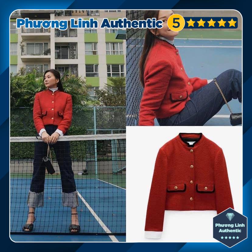 Áo khoác dạ màu đỏ cổ tay trắng cúc vàng Zara Auth New Tag có sẵn 8236/795 8236795