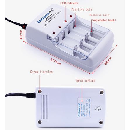 Combo bộ 4 pin tiểu sạc AA 1200mAh và sạc pin Doublepow DP-B02