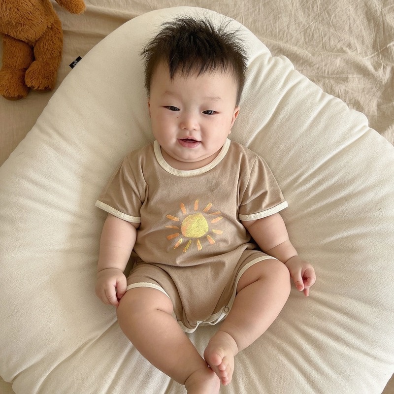 Bộ Áo Liền Quần Tay Ngắn Bằng Cotton In Họa Tiết Hoạt Hình Dễ Thương Thời Trang Mùa Hè Cho Bé Trai Và Gái 0-2 Tuổi