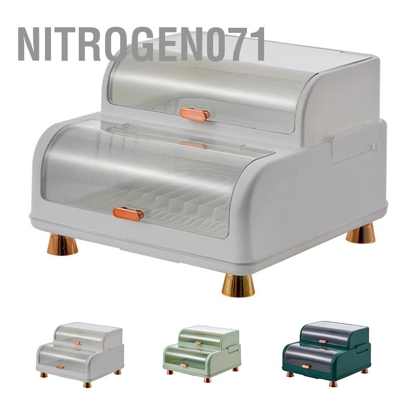 Nitrogen071 Rổ úp bát có nắp - Giá đựng bát Bộ đồ ăn bằng nhựa - Hộp đĩa Sấy khô có nắp đậy