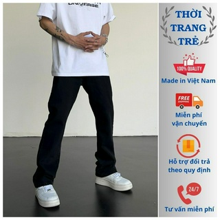 Quần jean nam ống loe trơn hot trend mới nhất-Quần bò nam 3 màu đen, xanh chuối, xanh dương vnxk cao cấp loại 1