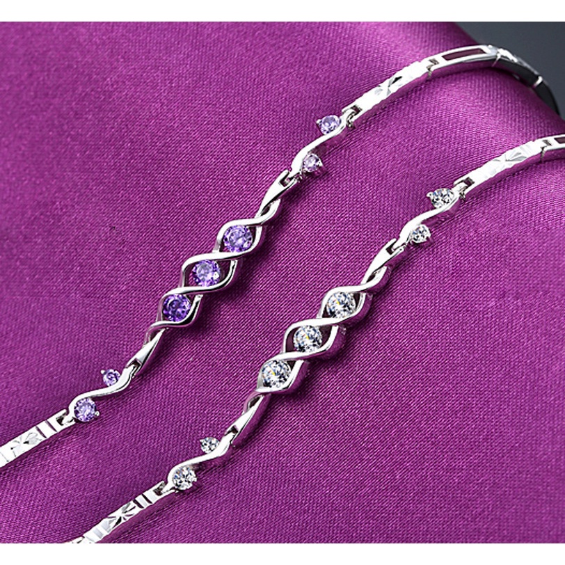 Lắc Tay Bạc Ý S925 Thiết Kế Lượn Sóng Đính Đá Thời Trang BNLT-05 Bảo Ngọc Jewelry