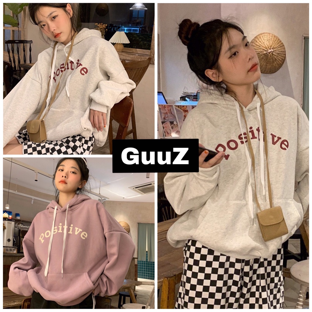 Áo nỉ sweater nữ có mũ 2 màu tím,trắng dáng ulzzang Guuz