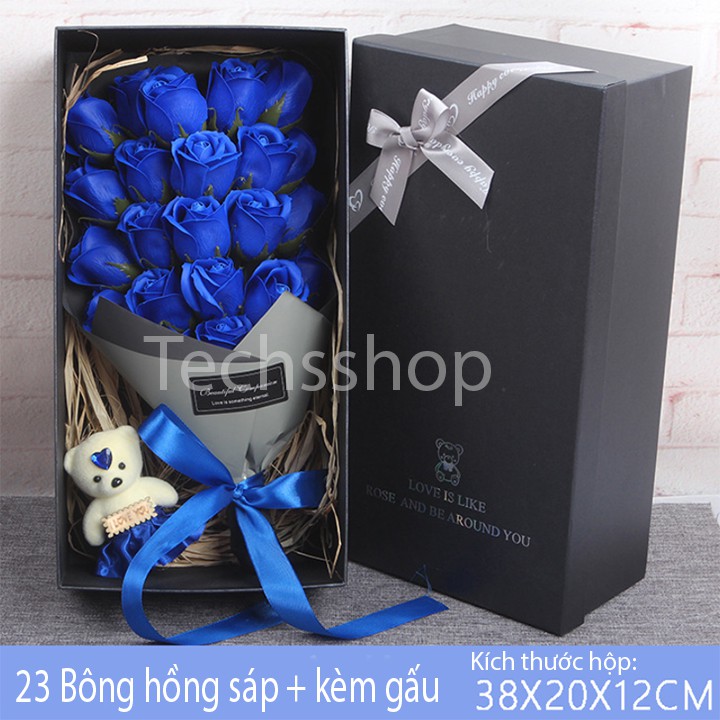 Hộp Quà Đóa Hoa Hồng Sáp 23 Bông Kèm Gấu - Quà Tặng Bạn Gái Lễ Valentine 14/2 - Quà Quốc Tế Phụ Nữ 8/3 - Quà Lưu Niệm