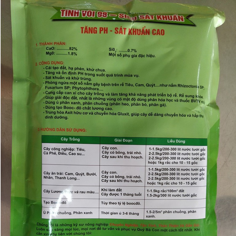 Tinh Vôi 98 , Siêu Sát Khuẩn Khử Trùng - Hạ Phèn, Khử Chua Cho Cây Trồng