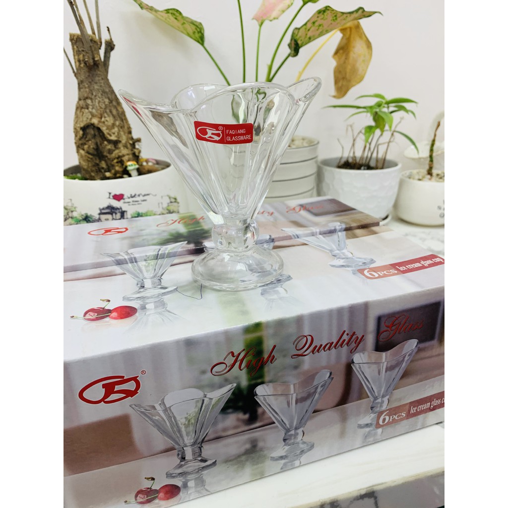 SALE GIÁ SỈ TẠI XƯỞNG BỘ 6 LY KEM THỦY TINH CAO CẤP ĐẸP DÀY DẶN HÌNH BÔNG HOA BỐN CÁNH 180ML GIÁ RẺ F167