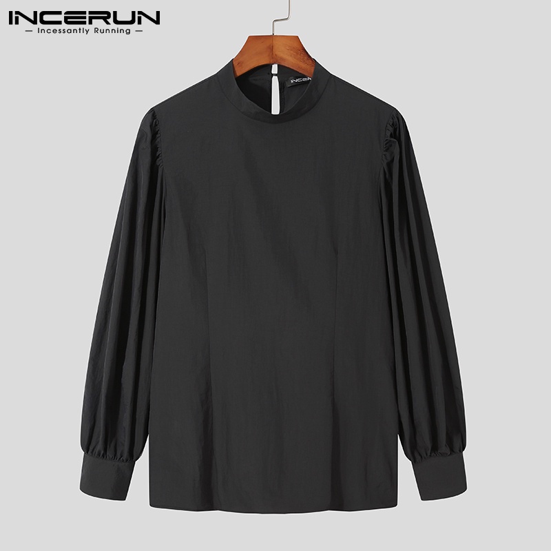 Áo sơ mi INCERUN màu trơn tay phồng dài thời trang phương Tây cho nam