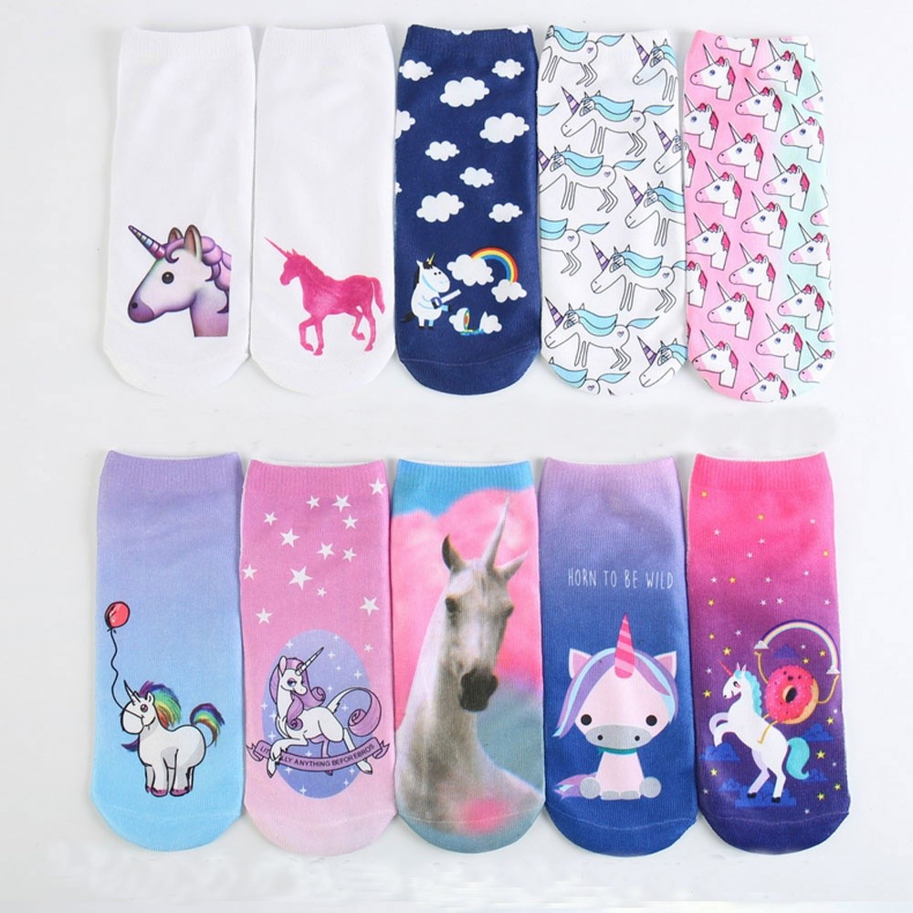 ღ𝓂ℰ3D Print Cute Unicorn Socks Low Cut Ankle Women Boat Sock Harajuku Emoji Fashion Hot Gifts | BigBuy360 - bigbuy360.vn