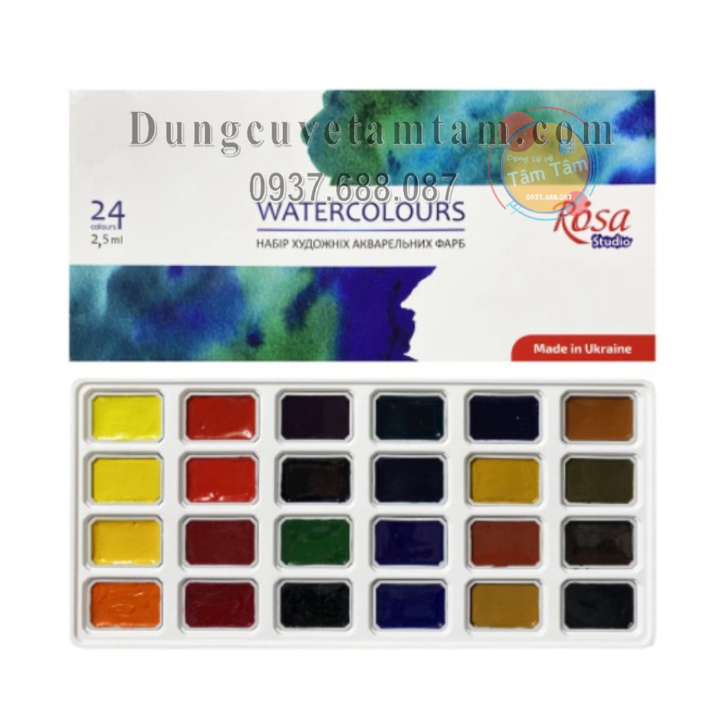 [ TÂM TÂM ]-Màu nước Rosa Studio 24 màu/Watercolours ROSA Studio set 24