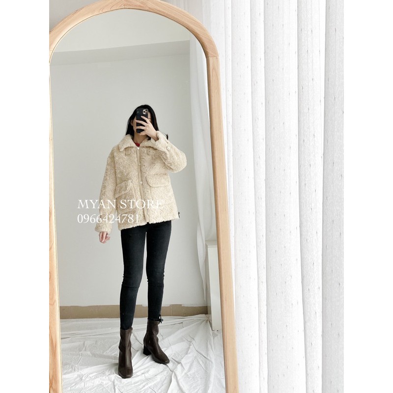 khoác lông cừu viền da A122043