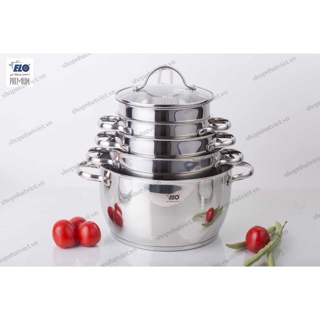 [Mua Là Mê] Bộ Nồi Inox 5 Chiếc  LUNA PLUS, Xoong Quánh Vung Kính, Dung Tích 1-7L