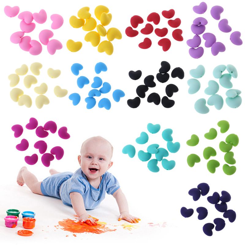 Bộ 10 Hạt Silicone Xỏ Vòng Cổ / Núm Vú Giả DIY Cho Bé Ngậm Mọc Răng