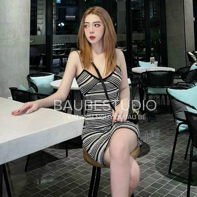 VÁY 2 DÂY, ĐẦM 2 DÂY LEN PHỐI KẺ SỌC, DÁNG ÔM BODY SEXY QUYẾN RŨ, HÀNG QC LOẠI 1
