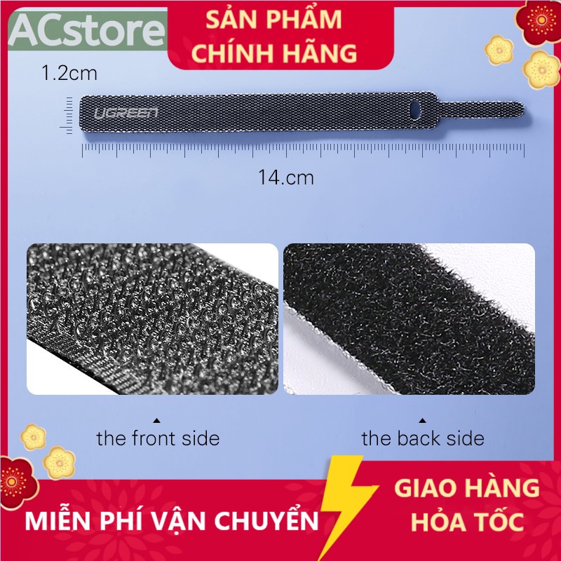Cáp dán xé cuốn gọn dây sạc dây tai nghe dây điện dây cáp UGREEN Cao cấp Cable Tie Wire Winder Nylon Tape 14cm  ACstore