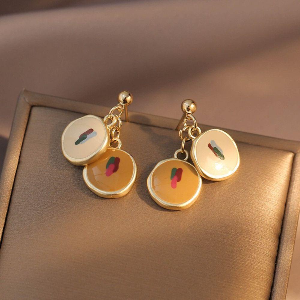 BACK2LIFE Khuyên Tai Bất Đối Xứng Bằng Kim Loại Hình Tranh Sơn Dầu Màu Sắc Retro