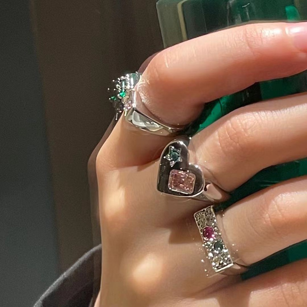 Nhẫn Hở Khảm Đá Màu Sắc Thời Trang 191206Nhẫn Cặp Đôi Phong Cách Hàn Quốc Độc Đáo