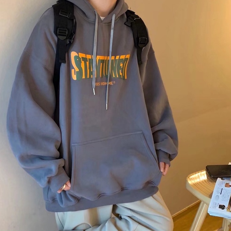 Áo hoodie dáng rộng phong cách Hong Kong cá tính tùy chọn màu sắc cho nam