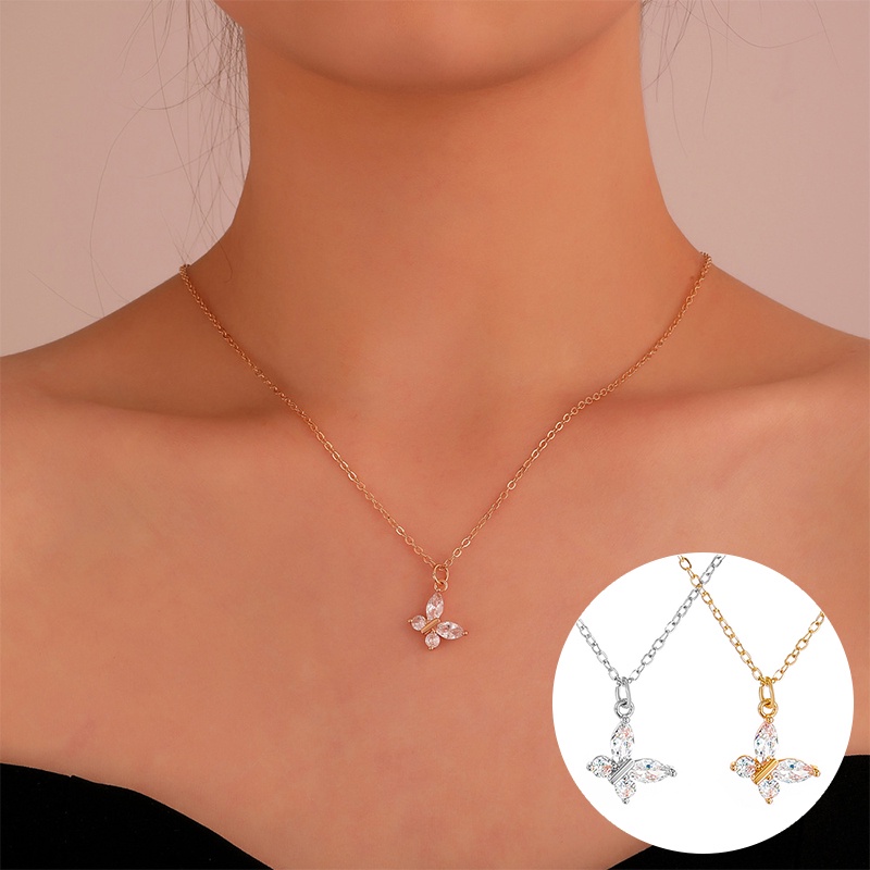 Hàn Quốc 2022 Bướm Rhinestone Vòng cổ dài Phụ nữ Màu vàng Màu bạc