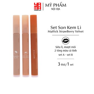 [SET 3 SON KEM] Son Kem Lì MAFFICK StrawBerry Velvet nội địa Trung màu đỏ quyến rũ với hai SET A/B
