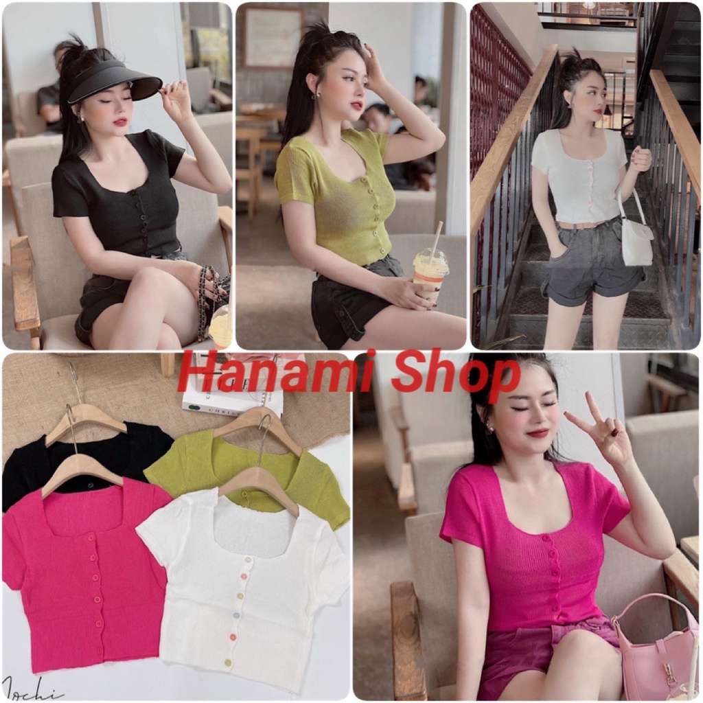 Áo Croptop Nữ, Croptop Cúc Màu Hàng Quảng Châu Len Mongtoghi Loại1