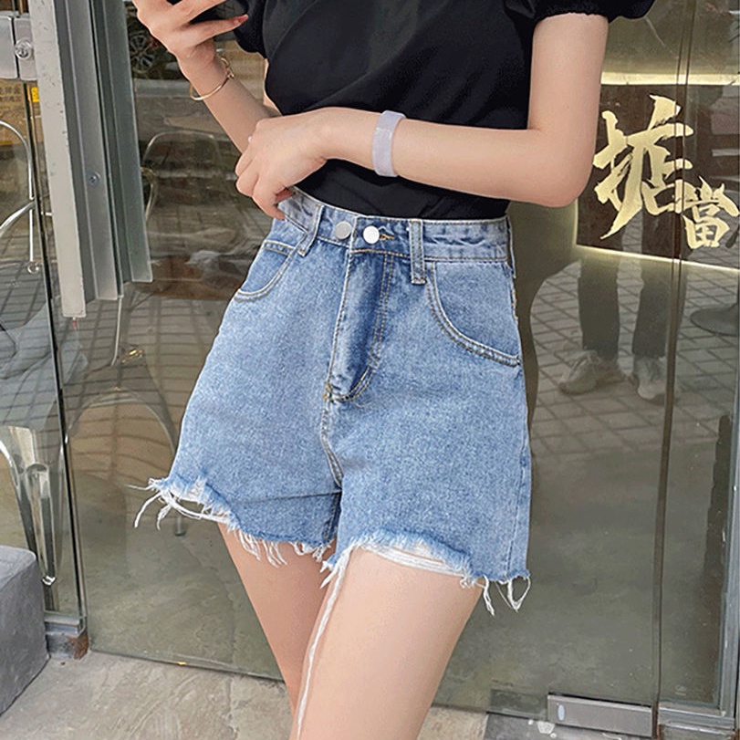 Quần Short Denim Lưng Cao Dáng Rộng Plus Size Phong Cách Hàn Quốc Cho Nữ