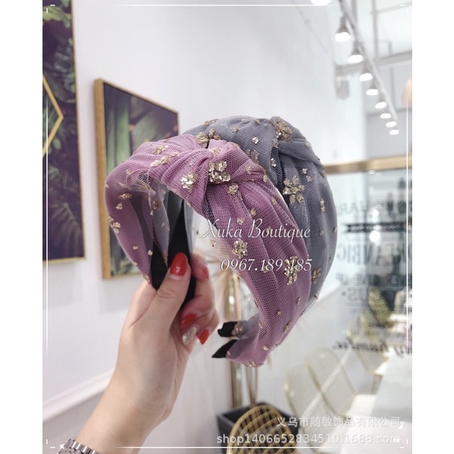 Băng Đô Bờm Cài Tóc Nơ Ren Kim Tuyến Phong Cách Hàn Quốc Phái Nữ